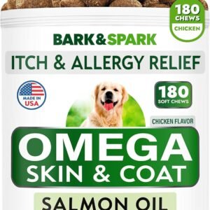 Bark&Spark Allergy Relief & Itch Relief with Omega 3 Skin & Coat with Fish Oil Chew Supplement for Dogs, 120 count