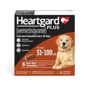 Heartgard Plus Chew for Dogs, 51-100 lbs, (Brown Box), 6 Chews (6-mos. supply)