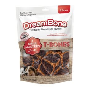 DreamBone Grill Masters T-Bones BBQ Flavor Rawhide Free Dog Chews, 8 count