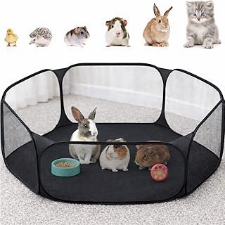 Amakunft Small Animal Playpen, Pop-Up Portable Play Yard for Guinea Pigs, Rabbits, Hamsters, Hedgehogs, Foldable Exercise Fence with Breathable Mesh for Indoor Outdoor Use