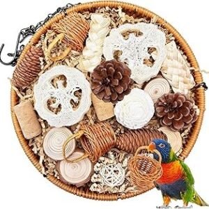 Foraging Toys for Birds Natural Bird Toys Rattan Parrot Shredding Toys Box for Parakeets,Cockatiels,Conures,Love Birds,and Other Small to Medium Birds (Large)