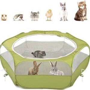 Pawaboo Small Animals Playpen, Waterproof Small Pet Cage Tent with Zippered Cover, Portable Outdoor Yard Fence with 3 Metal Rod for Chick/Kitten/Puppy/Guinea Pig/Rabbits/Hamster/Chinchillas,Green