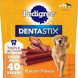 Pedigree Dentastix Dog Dental Treats, Large Breed Dog Treats, Bacon Flavor, 2.08 lb. Bag (40 Treats Total)