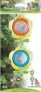 Penn-Plax Bird Life Two Flower Mirror with Bell - Interactive Bird Toy with Spinning Floral Mirrors & Hanging Bell - Colorful Cage Accessory for Parakeets & Finches, Easy to Install - 3.75×1×9.2 in