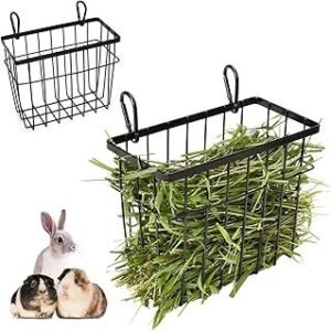 Rabbit hay Feeder Sangle Sopffy 2PCS, Guinea Pig hay Feeder with Metal Frame for Guinea Pig Chinchilla Bunny, Chinchilla cage Accessories (Black-1)