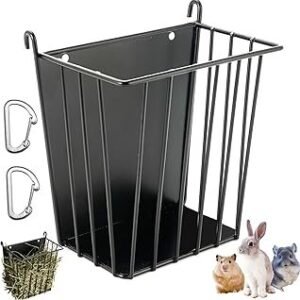 Upgrades Rabbit Hay Feeder - Guinea Pig Hay Feeder - Metal Frame Hay Rack with Adjustable Hook - Less Wasted - for Guinea Pigs - Chinchilla Bunny Cage Accessories - Bunny Feeder