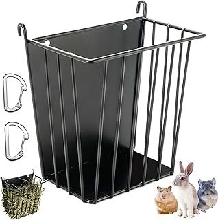 Upgrades Rabbit Hay Feeder - Guinea Pig Hay Feeder - Metal Frame Hay Rack with Adjustable Hook - Less Wasted - for Guinea Pigs - Chinchilla Bunny Cage Accessories - Bunny Feeder