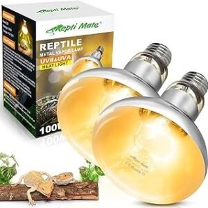 2 Pack 100W Reptile Heat Lamp Bulbs, Full Spectrum UVA/UVB Reptile Light Bulb and Basking Spot Light, UVB Light for Reptiles and Bearded Dragon, Turtle, Lizard, Snake, Amphibians