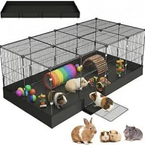 20 Planes Guinea Pig Cages Enclosed Hamster Cage with Door & Waterproof Liner, Expandable Cage for Guinea Pigs, Metal Wire Yard Fence Rabbit Cage