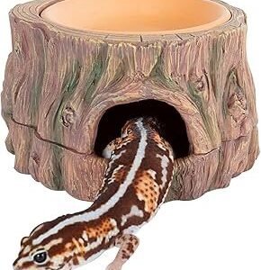 3 in 1 Reptile Hide Cave with Detachable Base & Humidity Dish, Essential Tank Terrarium Decor Humid Hideout Accessories for Small Reptiles Crested Gecko, Leopard Gecko, Lizard, Snake, Crabs