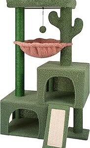 37.4" Cactus Cat Tree Tower with Twin Cat Condos for Indoor Cats, All-in-One Activity Center with Cat Scratching Post Cozy Sleeping Perch Hammock and Toy Balls,Green …