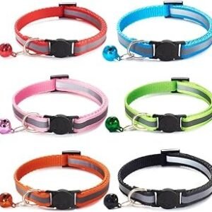 6 Pack Reflective Cat Collar with Bell, Breakaway and Safe Collars for Cats, Nylon, Pet Collar Mixed Colors Adjustable19-32cm