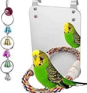 7" Bird Mirror with Rope Perch Bird Toys Swing, Comfy Perch for Greys Amazons Parakeet Cockatiel Conure Lovebirds Finch Canaries