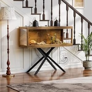 80 Gallon Bearded Dragon Tank with Stand & 4 Leg, Front Sliding Door Tempered Glass Reptile Habitat with Mesh Top for Snakes/Lizards/Geckos/Tortoises (Bulbs Not Included,47inch,Brown)