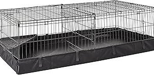 Leakproof Canvas Bottom Guinea Pig Cage, Easy to Clean Small Animal Habitat with Divider Set, Indoor/Outdoor, Portable, No Tools Needed, 47.6"L x 24.2"W x 14"H, Black