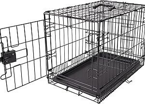 Portable, Foldable Metal Wire Dog Crate with Removable Tray, Single Door, Divider Panel, Collapsible for Travel, 22 x 13 x 16 in, Black