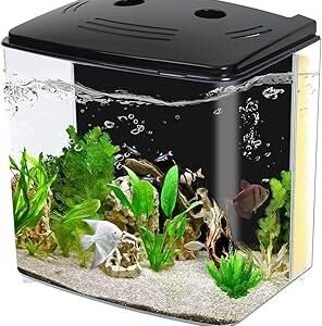 AQUANEAT Fish Tank, 1.2 Gallon Aquarium, Small Betta Fish Tank Starter Kit with LED Light and Water Filter Pump, Rectangular