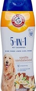 Arm & Hammer for Pets 5-in-1 Dog Shampoo with Conditioner, Deodorizing Oatmeal Dog Shampoo with Aloe, Shea Butter, Baking Soda and Coat Care, Vanilla Sandalwood Scent, 20 Fl Oz