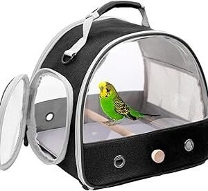Bird Travel Carrier, Portable Small Bird Parrot Parakeet Carrier with Standing Perch and Soft Mat, Side Access Window Collapsible to Carry and Transport Birds Vet Visit