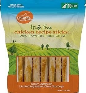 Canine Naturals Chicken Recipe Chew - Rawhide Free Dog Treats - Made From USA Raised Chicken - All-Natural and Easily Digestible - 10 Count of 5 Inch Stick