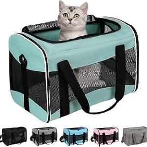 Cat Carrying Case Pet Dog Carrier Soft-Sided Cat Bag Airline Approved, Pet Travel Carrier Up to 15 Lbs, Collapsible Cats Carrier Dog Carrier for Medium Small Cats Dogs(17x11x11 Green)