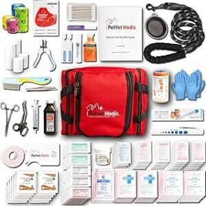 Cat & Dog First Aid Kit - Dog Emergency Kit, Health Supplies & Wound Care -with Thermometer, Bandages for Wounds - Essentials, Travel Bag (Medium)