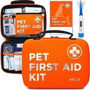 Cat & Dog First Aid Kit for Car - Pet Emergency Kit for Home Office Travel – Dog Camping Essentials with Digital Thermometer, Muzzle & Mini First Aid Pouch