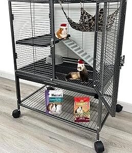 Deluxe Two Tiers Small Animal Critter Cage Tight 1/2-Inch Bar Spacing Water Bottle Food Bowl Feisty Ferret Hammock Chinchilla Rat Mice Squirrel Rabbit Sugar Glider Easy Clean Pull Out Grate Tray