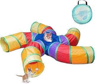 Depets Cat Tunnel for Indoor Cats, 5 Way Large Cat Play Tunnel & Tube with Play Ball, S-Shaped Folded Pet Tube with Interactive Peephole, Ideal for Indoor Exercise for Kittens Puppies Rabbits