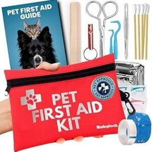 Dog First Aid Kit for Hiking & Travel - Vet Approved Emergency Supplies - Pet First Aid Kit Guide, Tick Remover, Thermal Blanket & More - Compact Dog Hiking Gear for Camping & Backpacking