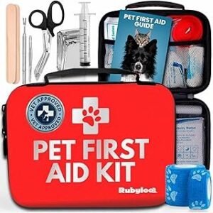 Dog First Aid Kit - Vet Approved Pet First Aid Supplies to Treat Dogs & Cats in an Emergency - Pet First Aid Kit Guide, Tick Remover, Slip Leash & Medical Essentials for Home, Camping, Car, RV, Travel