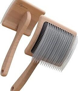 Dog Slicker Brush for Large Dogs, Professional Doodles Brush for Poodles, Goldendoodles and Labradoodles - Easy to Remove Tangles, Mats and Fluff - 3.8"x3.2" Head, 8" Wood Body