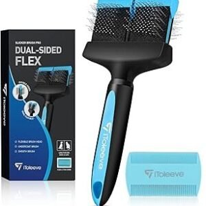 Dual Flex Slicker Brush Dog Brush, Gentle Grooming Tool for Sensitive Dogs & Cats - Ideal for Long Hair, Removes Undercoat, Tangles, and Knots