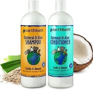 earthbath, Oatmeal & Aloe Dog Shampoo and Conditioner - Oatmeal Shampoo for Dogs, Itchy, Dry Skin Relief, Dog Wash, Made in USA, Dog Conditioner, Pet Shampoos - Vanilla & Almond, 16 Oz (1 Set)