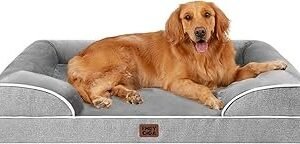 EHEYCIGA Orthopedic Dog Beds Large Sized Dog, Waterproof Memory Foam Pet Bed with Sides, Non-Slip Bottom Large Pet Bed with Washable Removable Cover, Grey