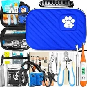 EVERLIT Pet Medic First Aid Kit | Vet-Approved Animal Care Kit with 95 Pcs Medical, Outdoor & Emergency Supplies to Treat Dogs, Cats | Travel-Friendly Compact Bag for Home, Car and Travel (Blue)