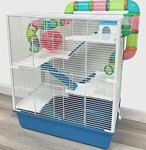 Extra Large 23" Multi-Tiers Easy Setup Hamster Palace Gerbil Habitat Mouse House Mice Home Critters Cage Complete Set of Accessories Expandable Customizable Hide House Food Bowl Running Wheel