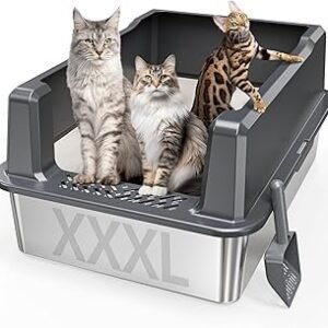 Extra Large XXL Stainless Steel Cat Litter Box with Lid, 26" L x 18" W x 12" H Metal Litter Box with Hight Sides for Big Cats & Multiple Cats, Never Absorbs Odors, Anti-Urine Leakage, Easy Cleaning
