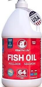 Fish Oil for Dogs - Healthy Skin & Coat, Salmon, Pollock, All Natural Supplement for Pets, Itching Scratching Allergy & Inflammation Defense, Omega 3 EPA DHA, Brain & Heart Health, 64 oz