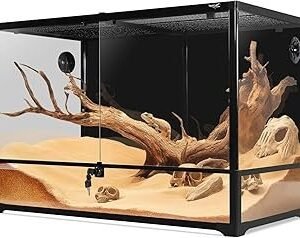 Glass Reptile Terrarium 24" x 18"x 36"Front Opening Chameleon Cage ull View Glass Terrarium Tank with Double Hinge Door for Reptiles Amphibians, Bearded Dragon Gecko Lizard Snake