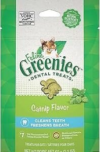 Greenies Cat Treats, Feline Veterinarian-Recommended Adult Natural Dental Treats, Catnip Flavor, 2.1 oz. Pouch