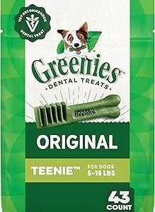 Greenies Veterinarian-Recommended Adult Natural Dental Dog Treats Teenie Size, Dog Dental Chews, Original Flavor, 12 oz. Pack, 43 Count