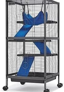 HABUTWAY 45''H Metal Small Animal Cages, Rolling Chinchilla Cage with Removable Ramps, Lagre Cage for Chinchillas/Guinea Pigs/Rabbit, Ferret Cages with Hammock & 4 Tiers, Black