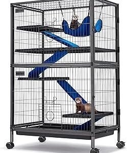 HABUTWAY 50''H Metal Small Animal Cages, Rolling Chinchilla Cage with Removable Ramps, Lagre Cage for Chinchillas/Guinea Pigs/Rabbit, Ferret Cages with Hammock & 5 Tiers, Black