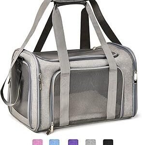 Henkelion Cat Carriers Dog Carrier Pet Carrier For Small / Medium Cats Dogs Puppies (Up To 15lbs), TSA Airline Approved Small Dog Carrier Soft Sided, Collapsible Waterproof Travel Puppy Carrier - Grey