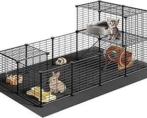 HOOBRO Guinea Pig Cage with Waterproof Mat, 24 Panels Small Animal Playpen, Rabbit Cage, Bunny Cage, Chicken Cage, Pet Playpen, Indoor Outdoor Yard Fence, 57 x 31.5 x 23.6 Inches, Black BK03PP03