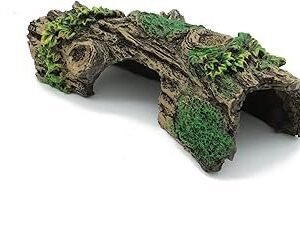 JIH Aquarium Decorations Resin Hollow Tree Trunk Ornament, Bettas House Cave Wood House Decor for Fish Tank (HS-SP207)