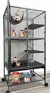 Large Two Full Story Deluxe Double Unit 4-Tiers Tight 1/2-Inch Bar Spacing Durable Front Doors Water Bottle Food Bowl for Feisty Ferret Squirrel Hammock Rat Gerbil Small Animal Critter Rolling Cage