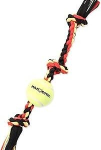 Mammoth Flossy Chews Color 3 Knot Tug w/Standard Tennis Ball – Premium Cotton-Poly Tug Toy for Dogs, Interactive Rope Dog Toy for Medium Dogs - 20” , Multi color