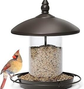 Metal Roof Bird Feeder - Chew Proof for Outdoor Hanging Wild Bird Seeds. Bronze